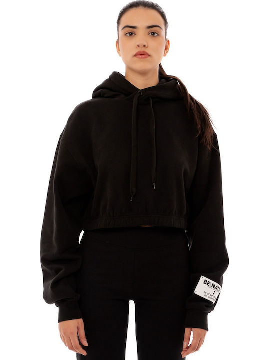 Gekürzt Damen Sweatshirt Kapuzen Schwarz