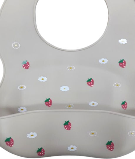 Beboulino Αδιάβροχη Σαλιάρα Σιλικόνης με Τσέπη Pink Strawberry