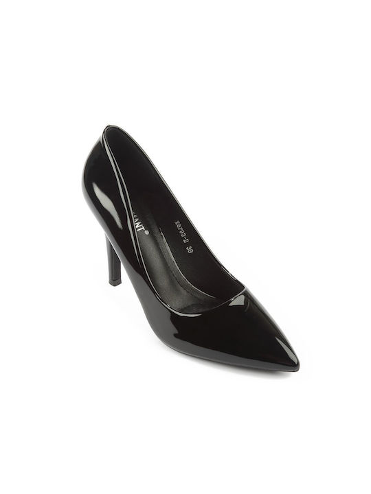 Fshoes Patent Leather Pointed Toe Black Heels