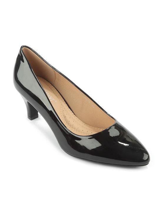 Fshoes Synthetic Leather Pointed Toe Black Medium Heels