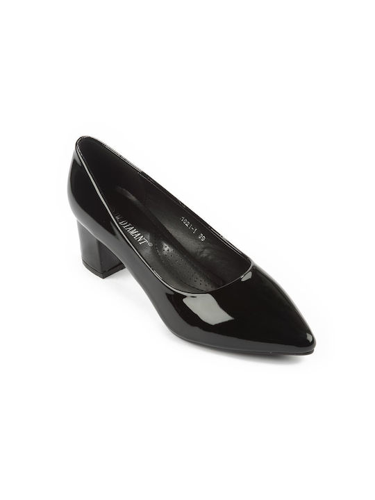 Fshoes Patent Leather Pointed Toe Black Heels