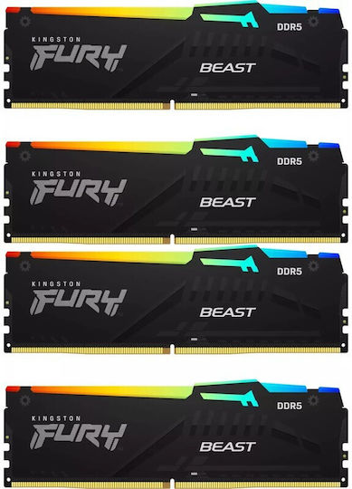 Kingston Fury Beast RGB DDR5 128GB RAM με 4x32GB Modules και Ταχύτητα 5600 για Desktop