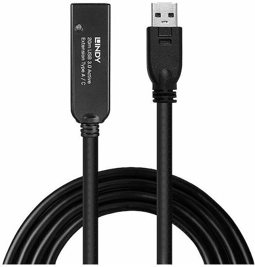 Lindy USB 3.0 Cablu USB-A - USB-C female Negru 20m 43375