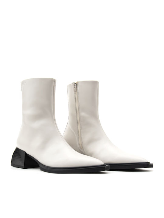 Vivian Leather Women's White Ankle Boots