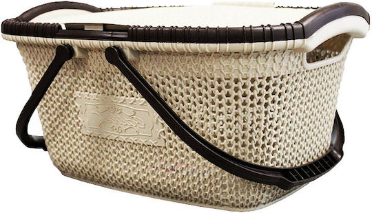 Plastic Picnic Basket 57x39x26.5cm with Lid 40L Wicker Look 1.23kg Beige