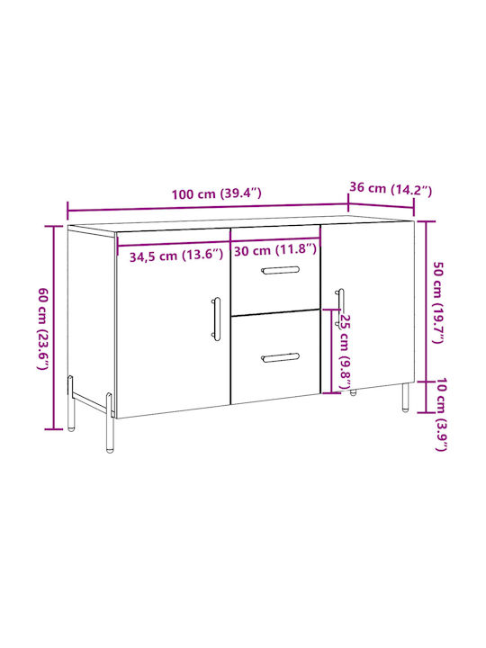 Sideboard Wooden with Drawers Coffee 100x36x60cm