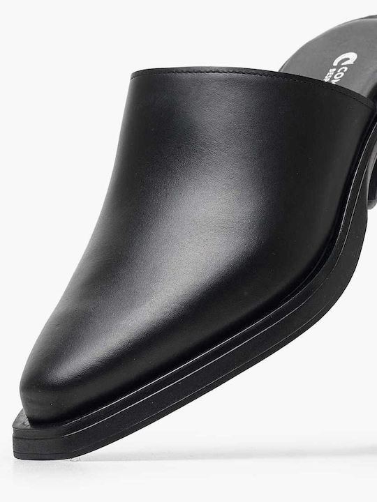 Mortoglou Chunky Heel Leather Mules Black