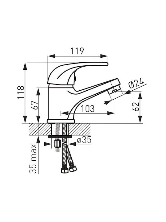 Ferro Αναμεικτική Μπαταρία Νιπτήρα Ασημί