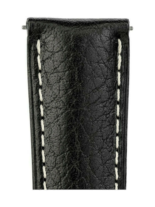 Hirsch Boston Medium Δερμάτινο Λουράκι Μαύρο 22mm