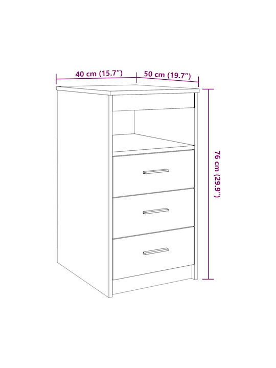 Wooden Chest of Drawers with 3 Drawers Coffee 40x50x76cm