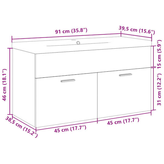 vidaXL Countertop with Sink L46xW38.5xH46cm Sonoma Oak