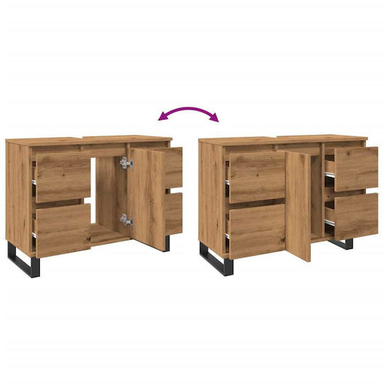 vidaXL Waschtisch mit Waschbecken L80xB33xH60cm Oaks