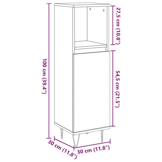 vidaXL Bathroom Cabinet L30xW30xH100cm Oak