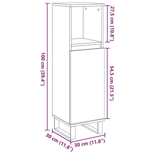 vidaXL Bathroom Cabinet L30xW30xH100cm Gray