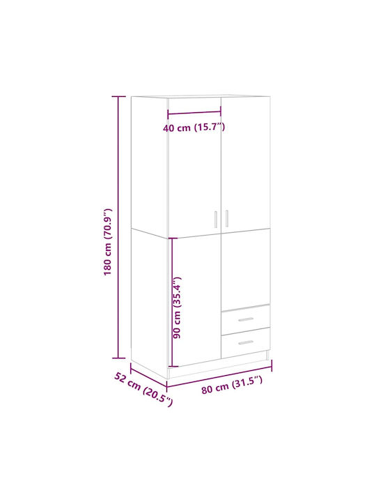 Double Door Wardrobe Old Wood 80x52x180cm