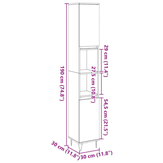 vidaXL Floor Bathroom Column Cabinet L30xD30xH190cm Brown