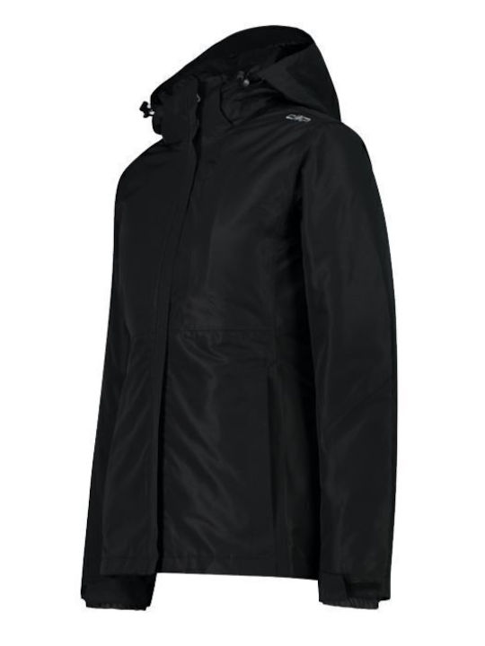 Women's Short Lifestyle Jacket Waterproof for Winter with Hood Black