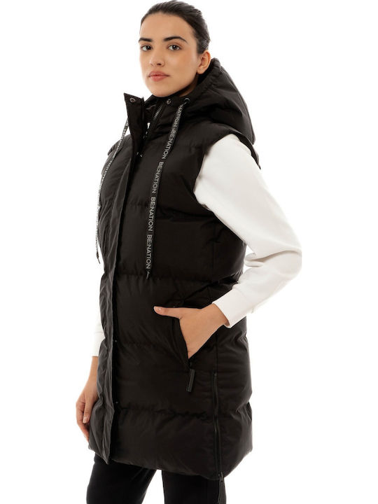 Lang Damen Ärmellos Puffer Jacke für Winter Schwarz