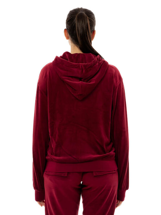 Be:Nation Women's Hooded Velvet Cardigan Burgundy