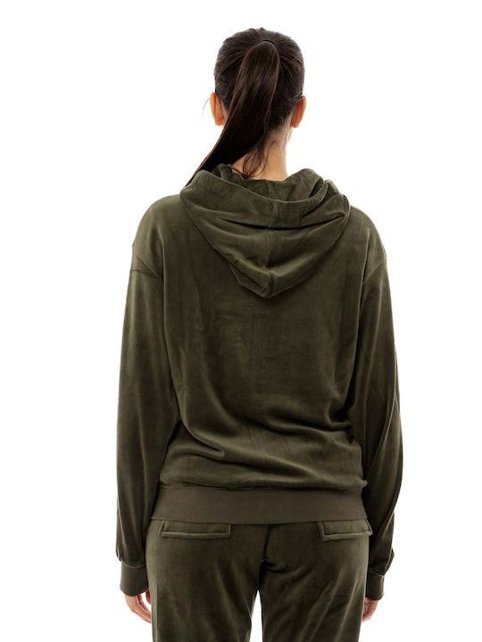 Be:Nation Women's Hooded Velvet Cardigan Green