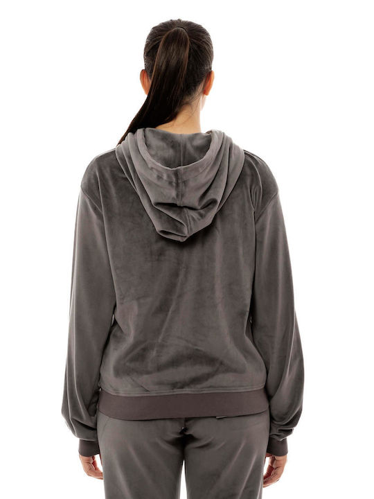 Be:Nation Women's Hooded Velvet Cardigan Gray