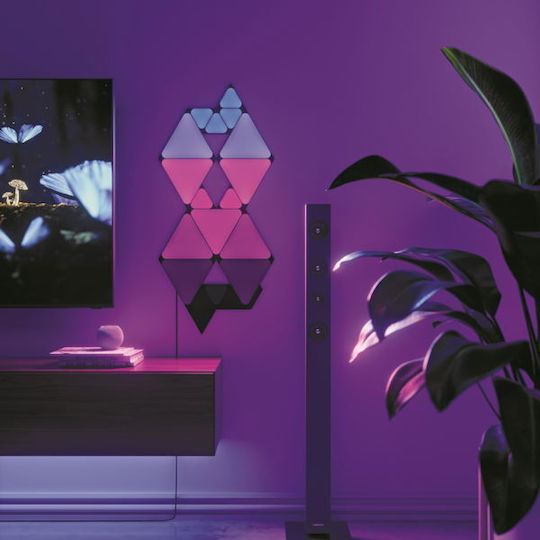 Pachet de Extindere Nanoleaf Shapes Ultra Black Mini Triunghi 10 Panouri LED Triunghiulare Mini Suplimentare Inteligente Modulare RGBW Wi-Fi 16 Milioane de Culori Lumină de Perete Interior Sincronizare Muzică Funcționează cu Alexa