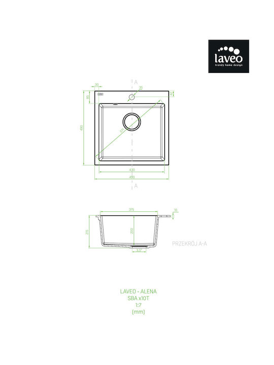 Laveo Drop-In Chiuvetă din Granit Sintetic L49xW49cm Negru