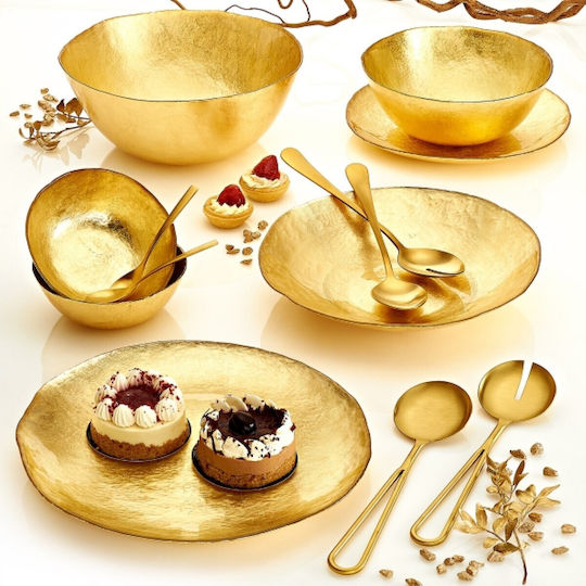 Cryspo Trio Kronos Oro Glass Salad Bowl Gold 22x22cm