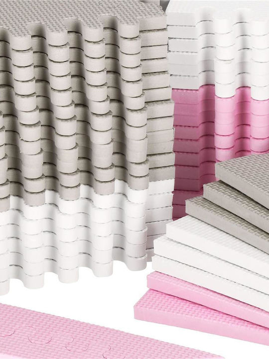 Children's Foam Puzzle Mat Triangle Shape 96 Pieces 186×186 Cm Gray Pink