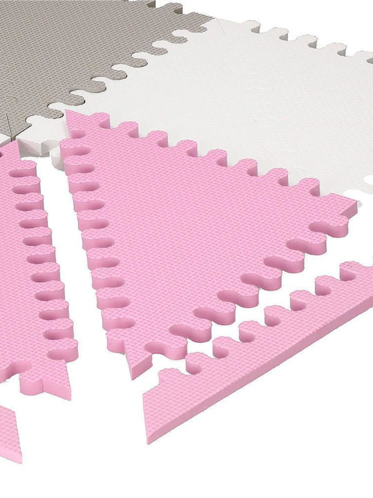 Children's Foam Puzzle Mat Triangle Shape 96 Pieces 186×186 Cm Gray Pink
