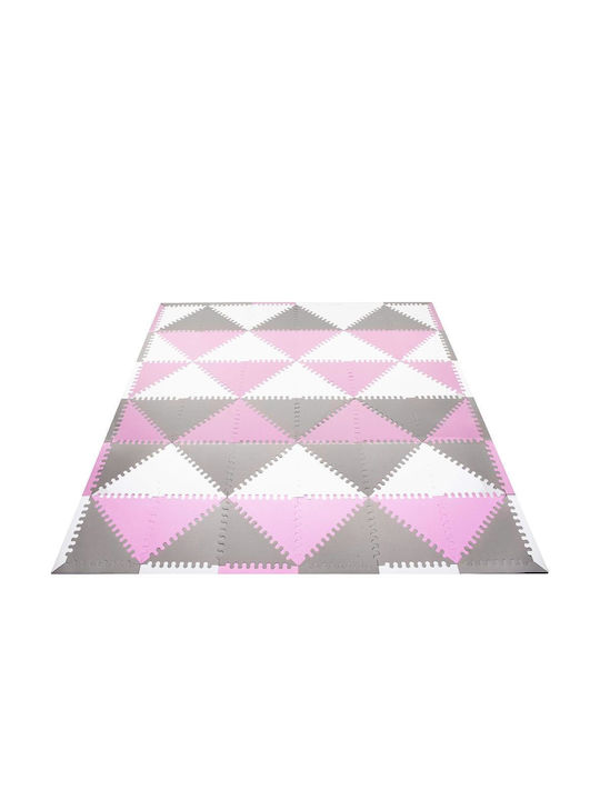 Children's Foam Puzzle Mat Triangle Shape 96 Pieces 186×186 Cm Gray Pink