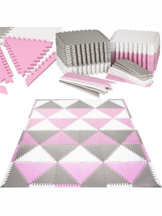 Children's Foam Puzzle Mat Triangle Shape 96 Pieces 186×186 Cm Gray Pink