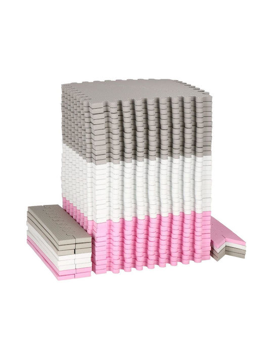 Children's Foam Puzzle Mat Triangle Shape 96 Pieces 186×186 Cm Gray Pink