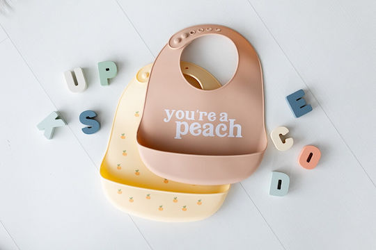 Pearhead Bib Silicone with Pocket Peach for 6 m+ 2pcs