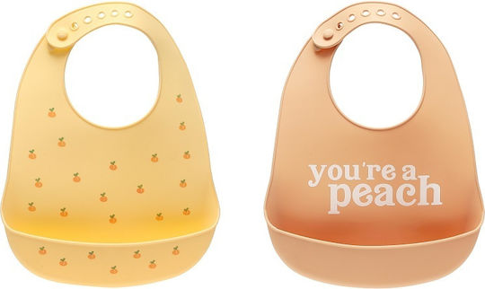 Pearhead Bib Silicone with Pocket Peach for 6 m+ 2pcs