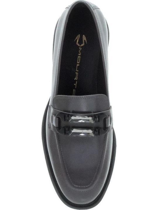 Δερμάτινα Γυναικεία Loafers σε Γκρι Χρώμα
