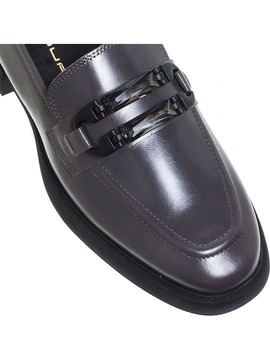 Δερμάτινα Γυναικεία Loafers σε Γκρι Χρώμα