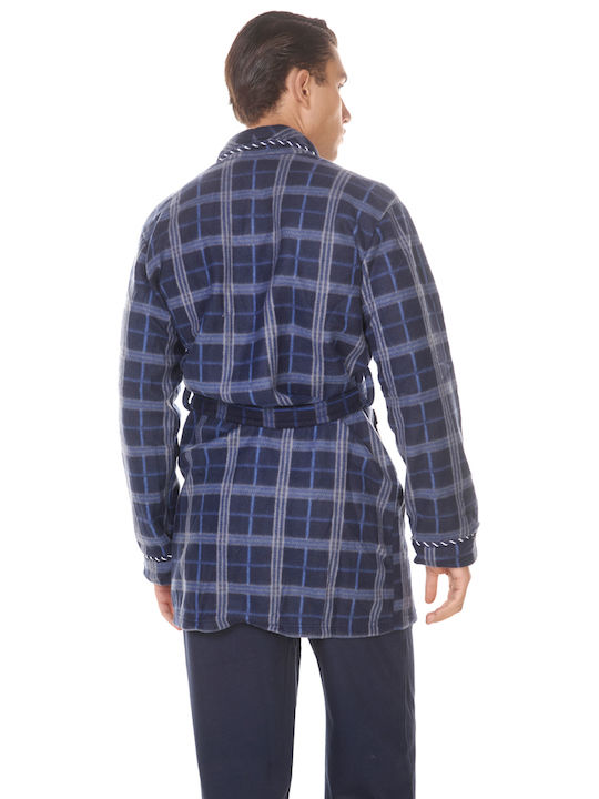 Comfort Winter Karo Herren-Robe Vlies Blau