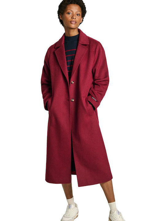Brenda Women's Burnt Red Coat with Buttons