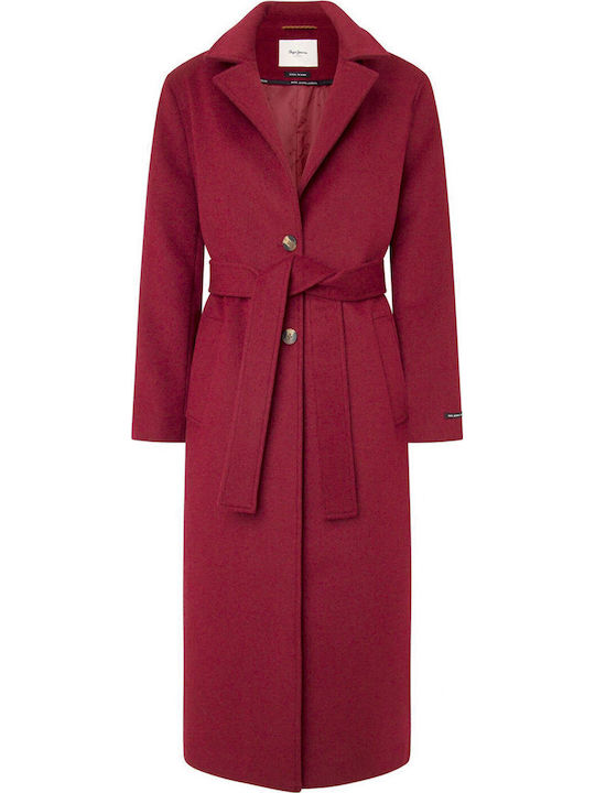 Brenda Women's Burnt Red Coat with Buttons