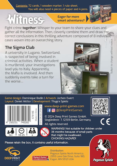 Επιτραπέζιο Παιχνίδι Witness – The Sigma Club για 4 Παίκτες 10+ Ετών (EN) Pegasus Spiele