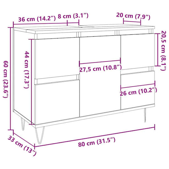 vidaXL Countertop without Sink L80xW33xH60cm Oaks