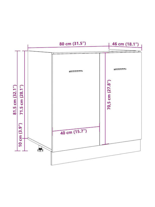 Ντουλάπι Νεροχύτη Γκρι 80x46x81.5εκ.