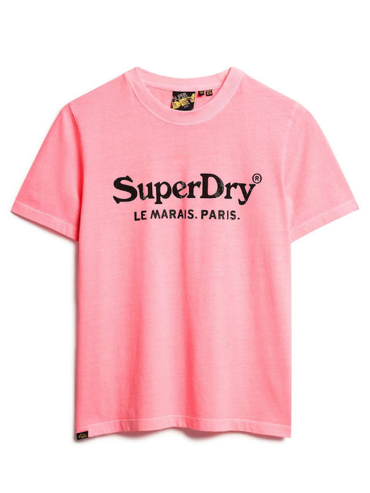 Superdry Metallic Venue Women's T-shirt Hot Pink