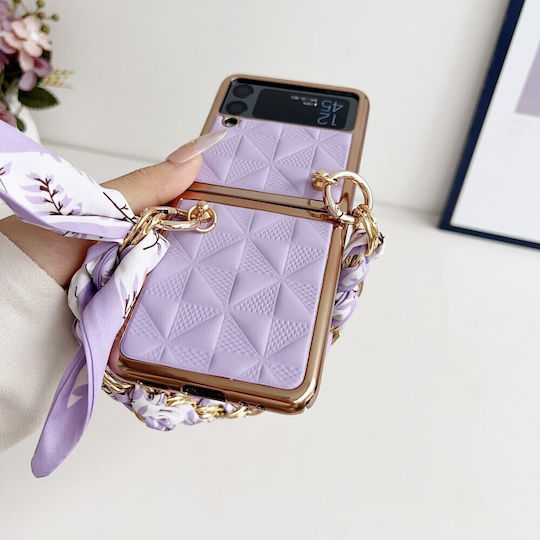 Back Cover Δερμάτινο / Δερματίνης με Λουράκι Μωβ (Galaxy Z Flip3 5G)