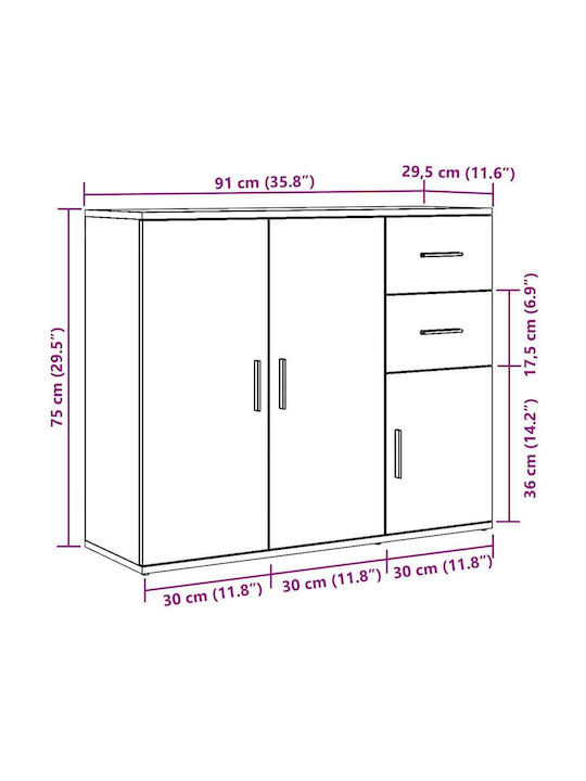 Sideboard made of Wood & Metal with Drawers Oak 91x29.5x75cm