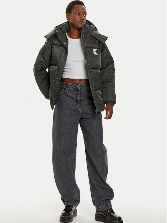 Kurz Damen Puffer Jacke für Winter Oil Green