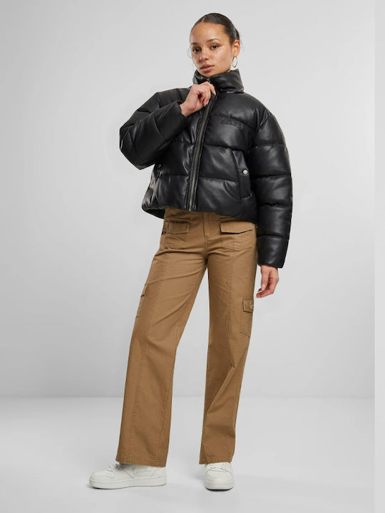 Women's Crop Puffer Jacket for Winter Black