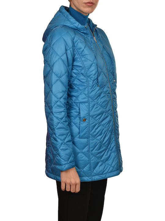 Μακρύ Γυναικείο Puffer Μπουφάν για Χειμώνα Blue Curacao