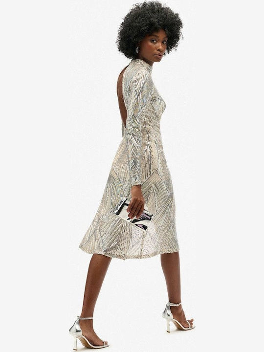 Midi Abendkleid Off-Shoulder Silber